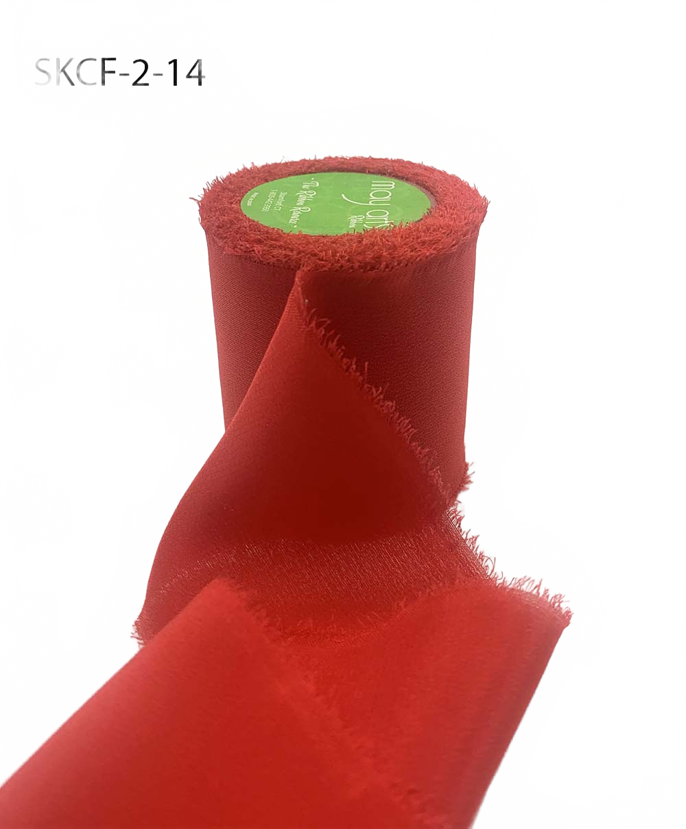 2 Inch 100% Silk Red Crepe With Frayed Edge (Non-Dyed And Hand-Dyed)