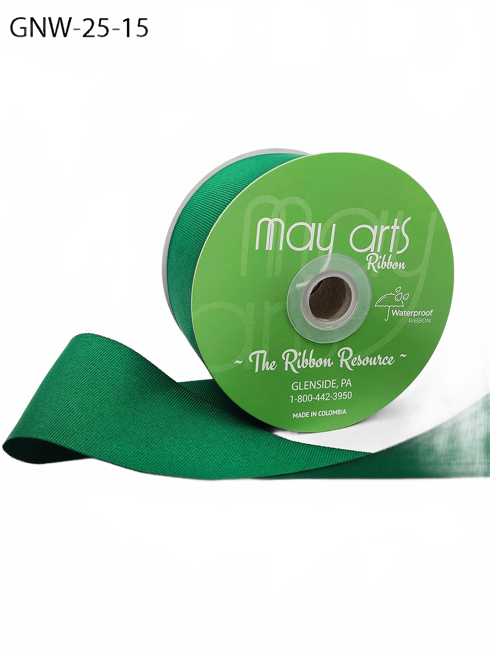 2.5 Inch Waterproof Weather-Resistant Green Grosgrain Ribbon With Woven Edge