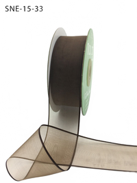 1.5 Inch Soft Brown Sheer Ribbon With Thin Solid Edge