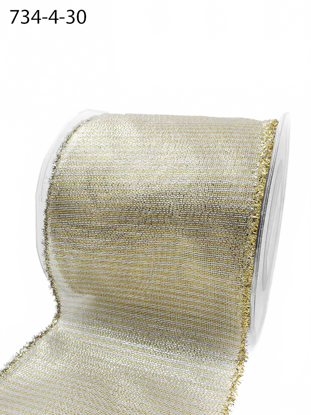 4 Inch Wired Gold/Silver Metallic Striped Ribbon With Tinsel Edge