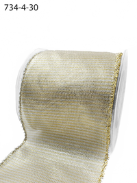 4 Inch Wired Gold/Silver Metallic Striped Ribbon With Tinsel Edge