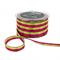 1/2 Inch Multi-Color Checkered Green/Fuchsia/Orange Ribbon With Woven Stitched Edge