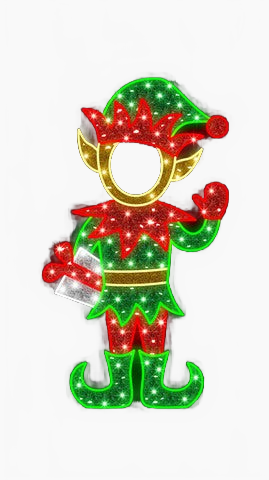 5 FT X 3 FT Red & Green Boy Elf LED Photo Op