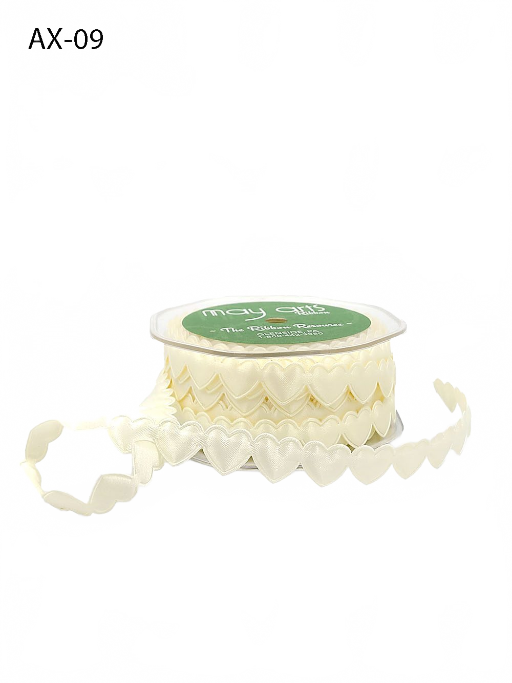 3/4″ Puffy Ivory Hearts Satin Seasonal Shape Ribbon With Cut Sealed Edge