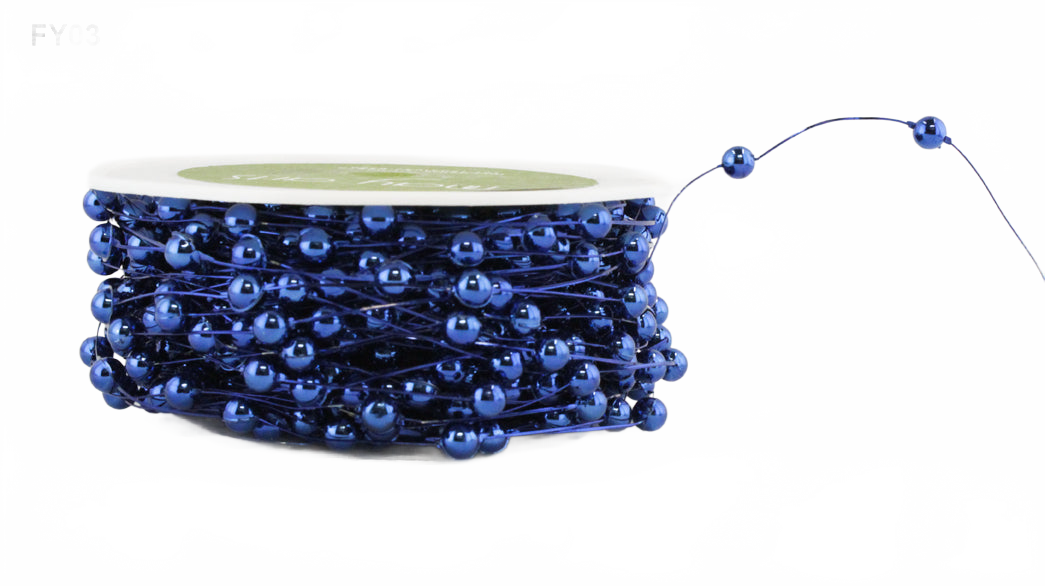 3/16 Inch Wired Pearl Bead Cord String Navy Blue Ribbon