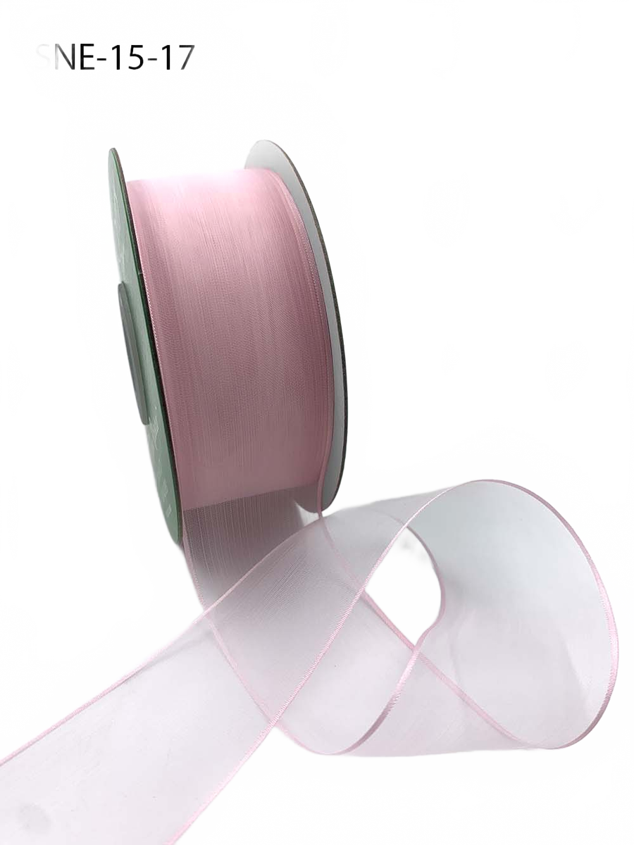 1.5 Inch Soft Light Pink Sheer Ribbon With Thin Solid Edge