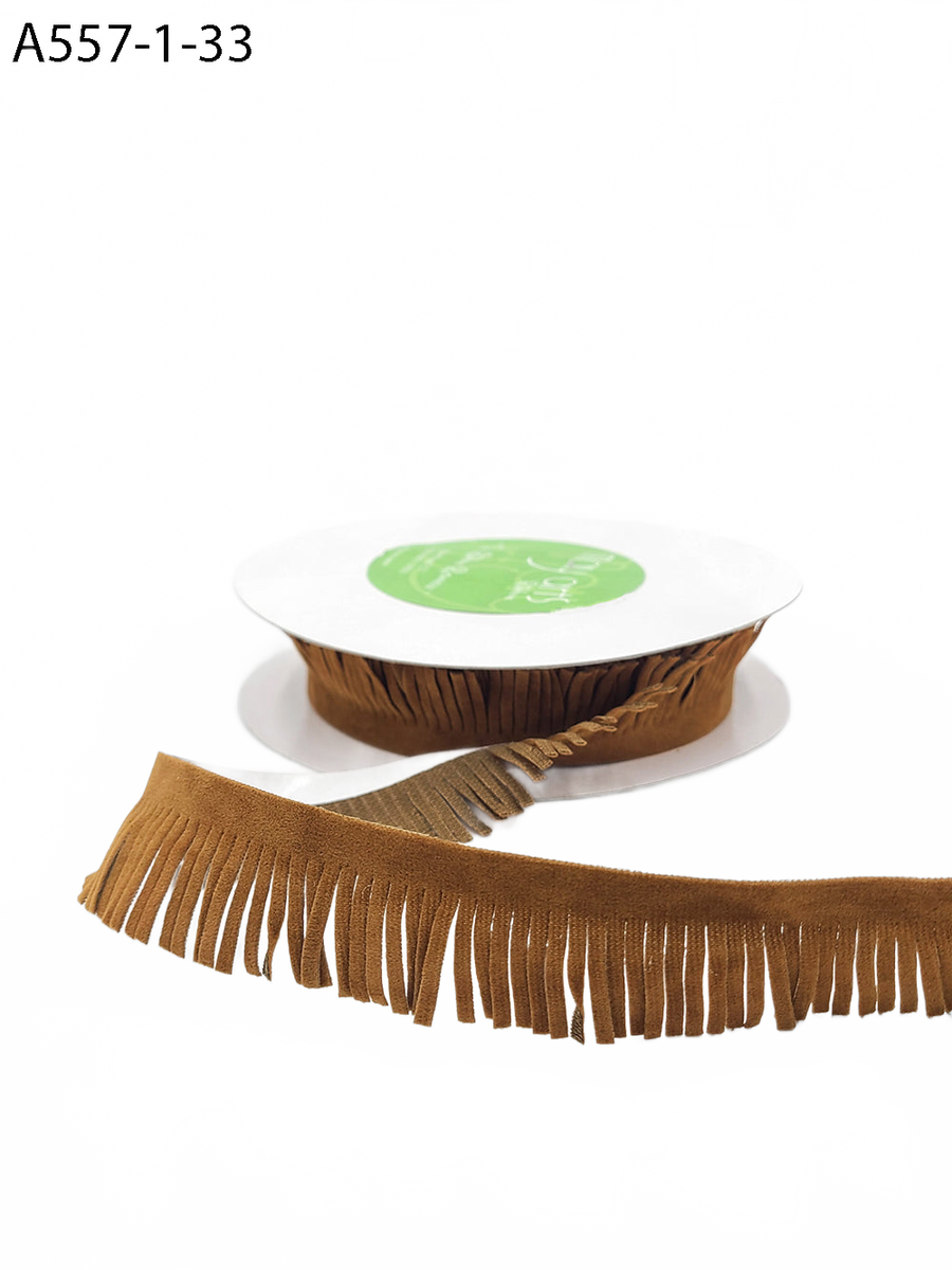 1 Inch Adhesive Suede Fringe Brown Ribbon With Cut Edge