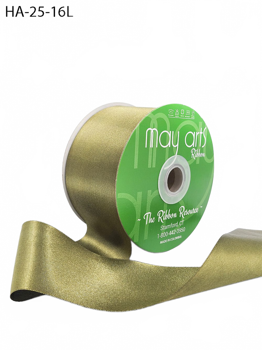 2.5 Inch Classic Double Faced Olive Satin Ribbon With Woven Edge