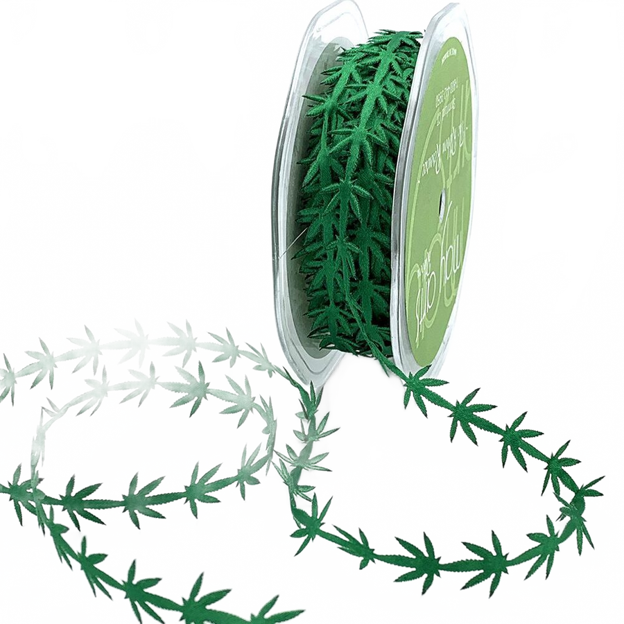3/4 Inch Cannabis/Marijuana/Weed Leaf Satin Cut Out Marijuana, Cannabis, Weed Ribbon With Cut Sealed Edge