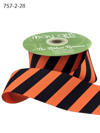 2 Inch Modern Diagonal Striped Orange/Black Grosgrain Ribbon With Woven Edge