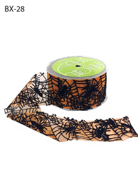 2 Inch Shimmer Sheer Orange Velvet Spider Web Ribbon With Cut Edge