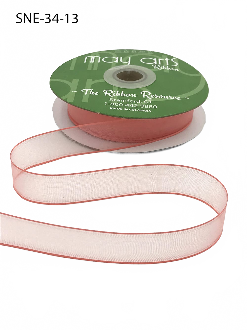 ~3/4 Inch Soft Coral Sheer Ribbon With Thin Solid Edge