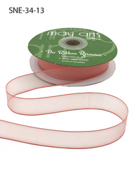 ~3/4 Inch Soft Coral Sheer Ribbon With Thin Solid Edge