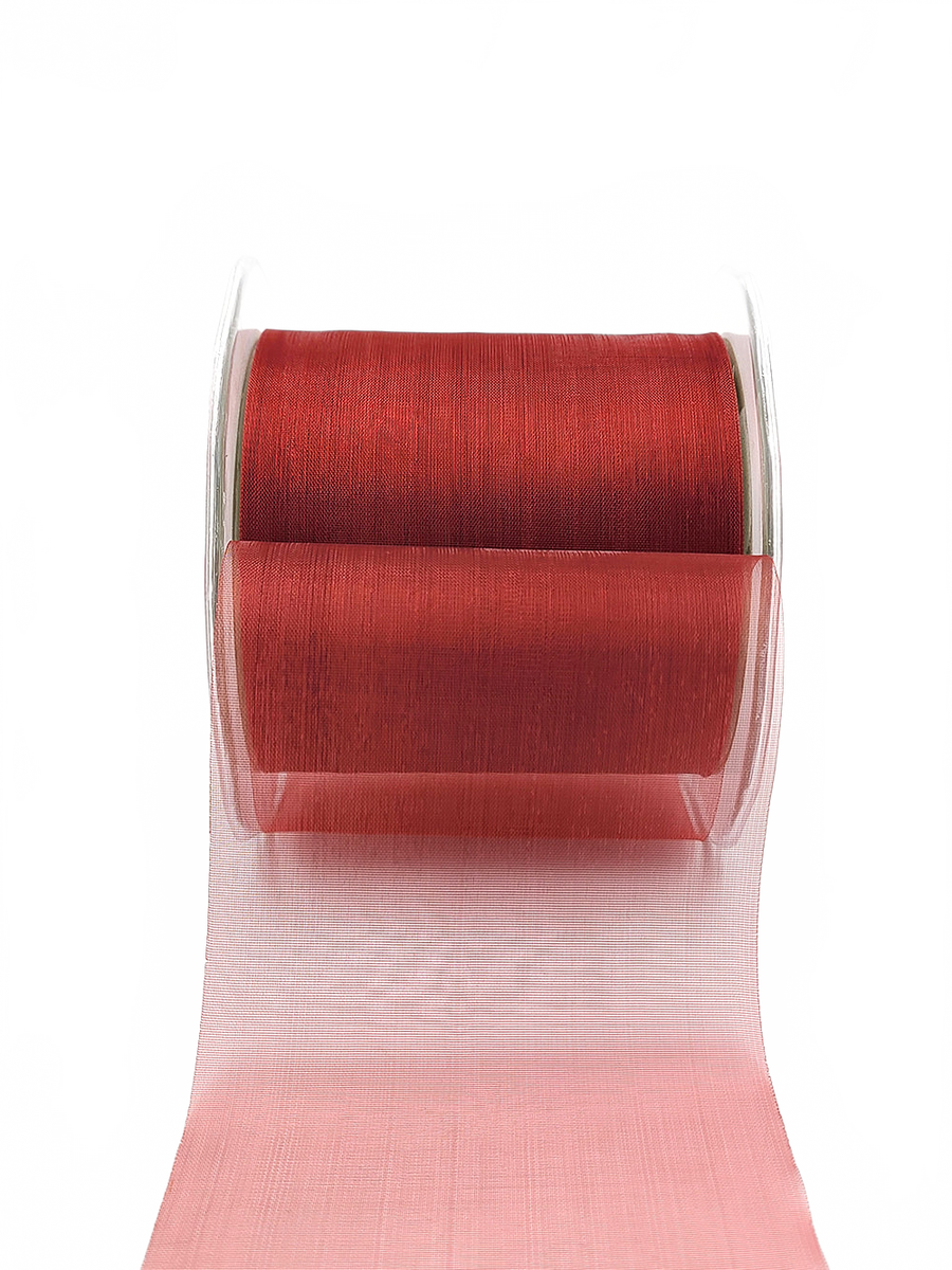 3 Inch Soft Shimmer Dark Red Sheer Ribbon With Cut Edge