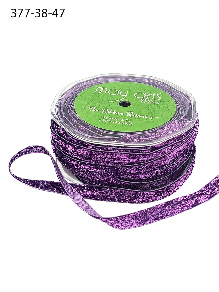 3/8 Inch Woven Metallic Purple Velvet Ribbon With Woven Edge