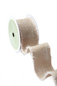 1.5 Inch Faux Natural/Natural Linen Ribbon With Fuzzy Wired Edge