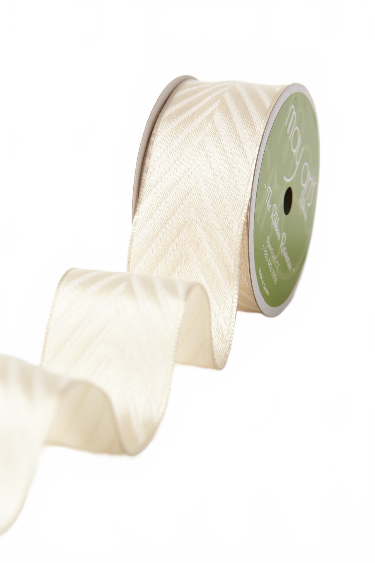 1.5 Inch Solid Chevron Ivory Ribbon With Wired Woven Edge