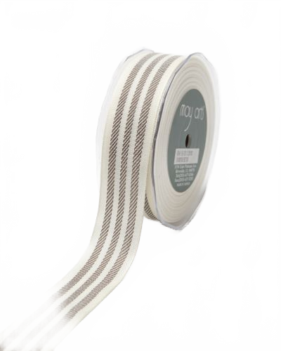 ~1.25 Inch Triple Woven Stripe Ivory/Brown Ribbon With Woven Edge