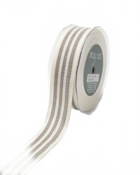 ~1.25 Inch Triple Woven Stripe Ivory/Brown Ribbon With Woven Edge