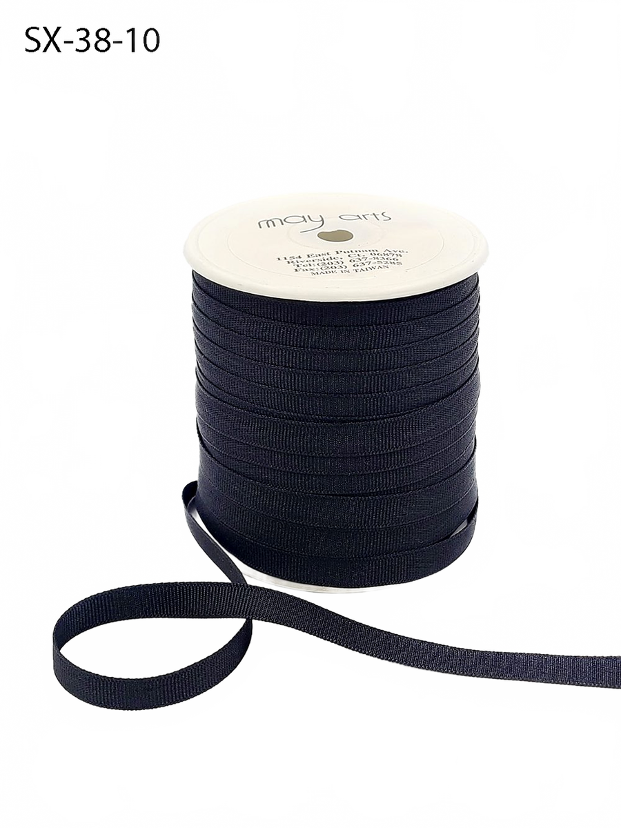 3/8 Inch Heavy-Weight (Higher Thread Count) Classic Black Grosgrain Ribbon With Woven Edge