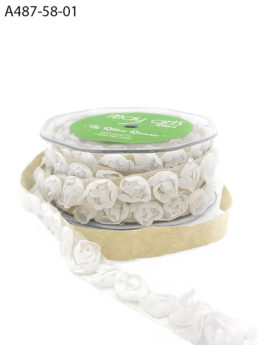 5/8 Inch Adhesive Rosette White Ribbon With Cut Edge