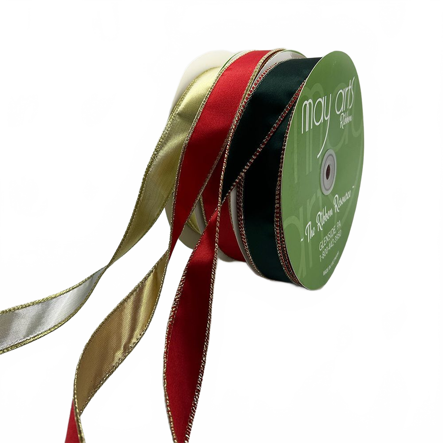 1 Inch Reversible Metallic Ribbon With Wired Edge