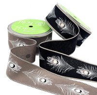 1.5 Inch Peacock Feather Print Ribbon With Woven Edge