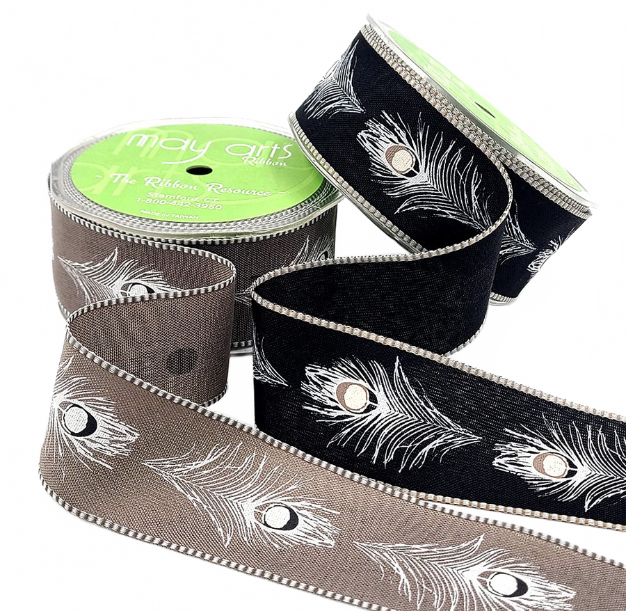 1.5 Inch Peacock Feather Print Ribbon With Woven Edge