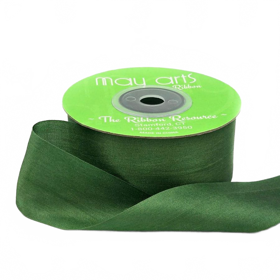 1.25 Inch 100% Hand-Dyed Green Silk Ribbon With Woven Edge