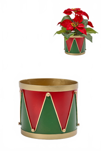 Drum Planter, Red & Green