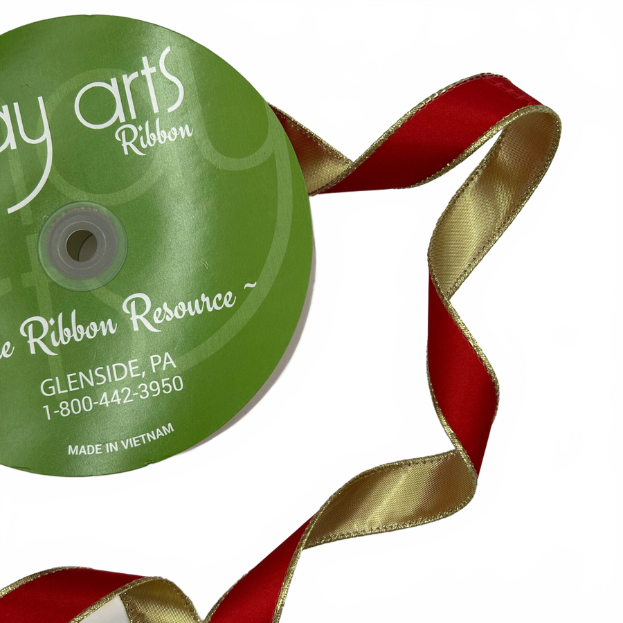 1 Inch Reversible Red/Gold Metallic Ribbon With Wired Edge