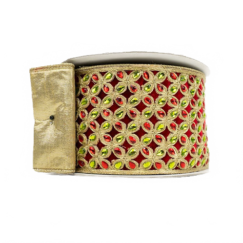 Ribbon 4" Christmas Flowers Red And Green