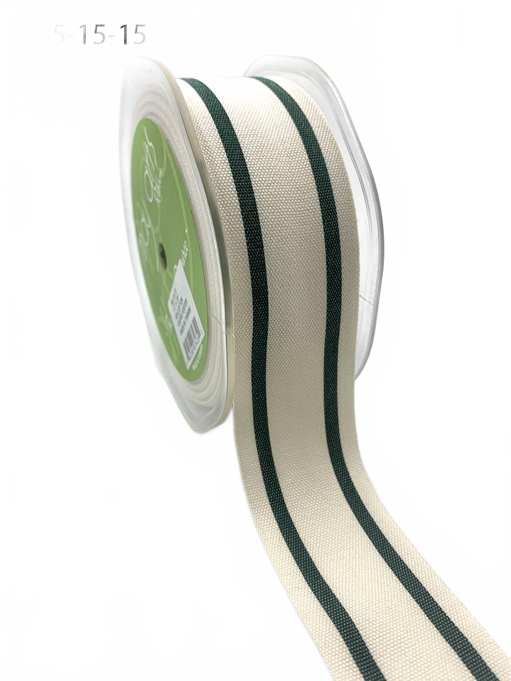1.5 Inch Green Cotton Blend Woven Double Stripe Ribbon With Woven Edge