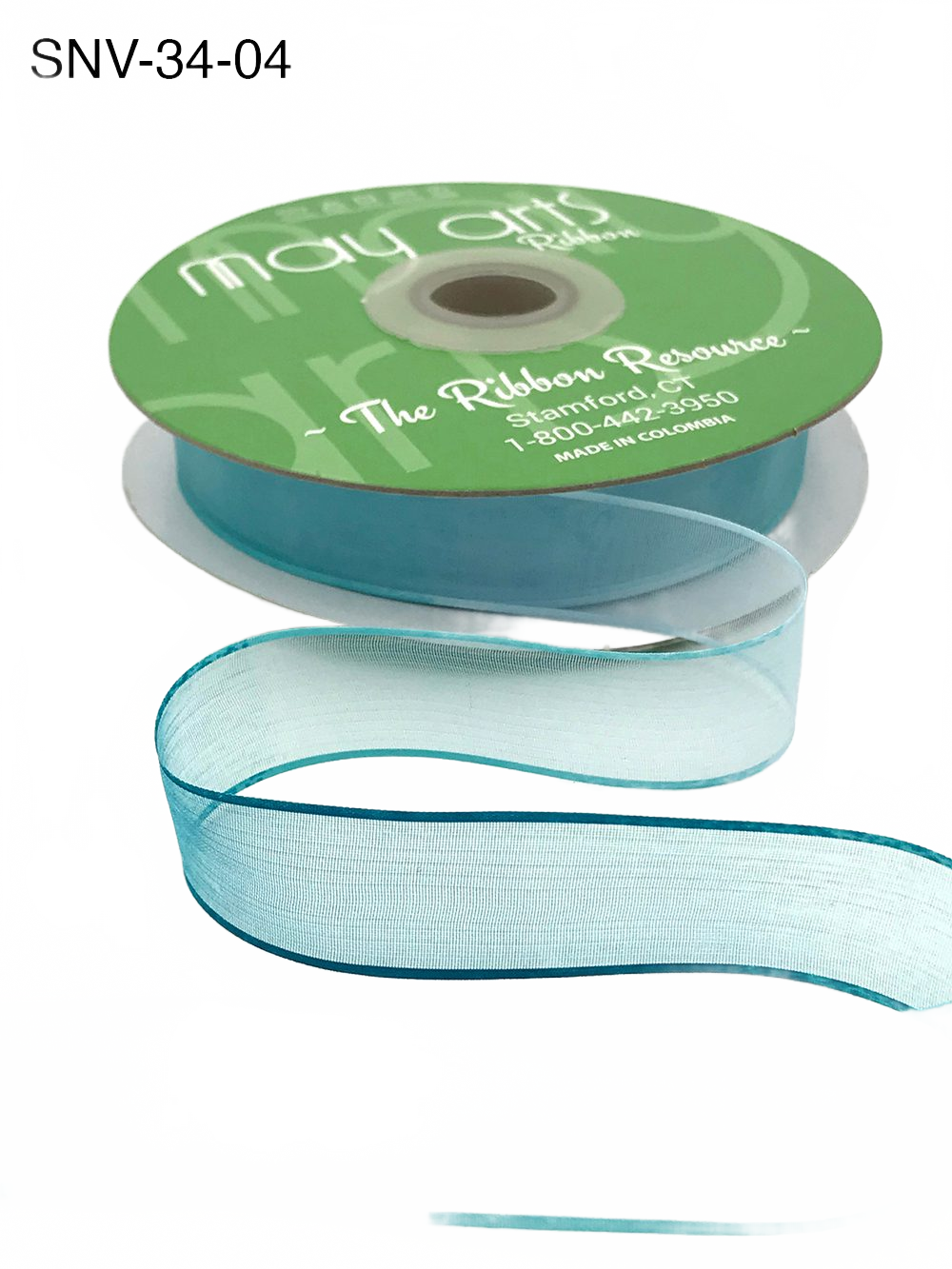3/4 Inch Soft Variegated (Multi-Color) Ice/Teal Sheer Ribbon With Thin Solid Edge