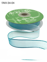 3/4 Inch Soft Variegated (Multi-Color) Ice/Teal Sheer Ribbon With Thin Solid Edge