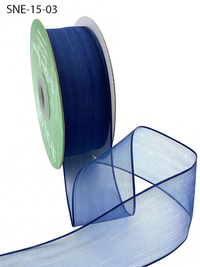 1.5 Inch Soft Navy Sheer Ribbon With Thin Solid Edge