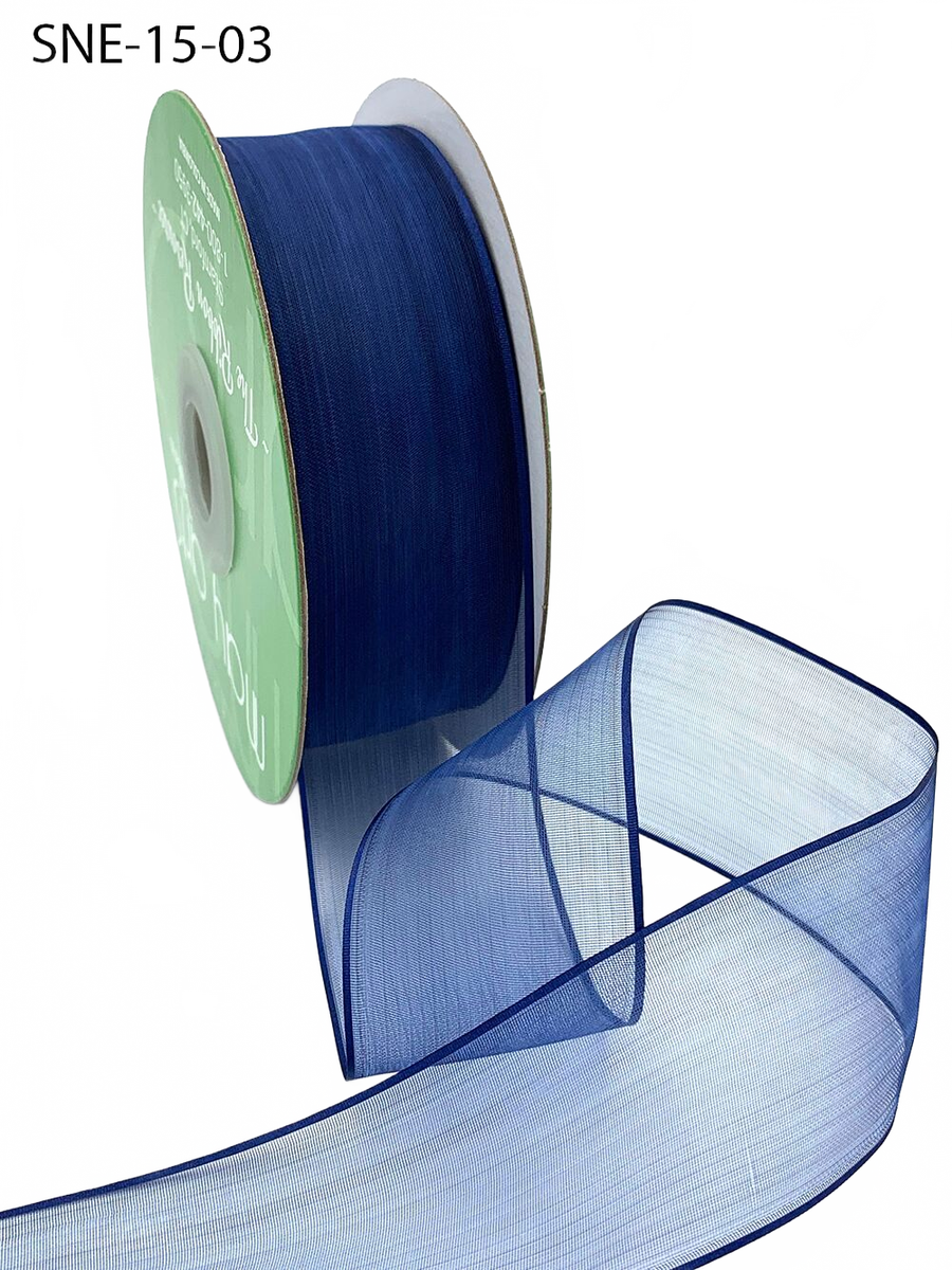1.5 Inch Soft Navy Sheer Ribbon With Thin Solid Edge