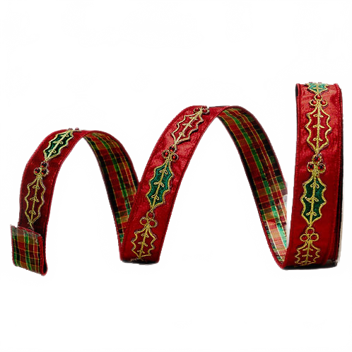 Ribbon 1.5" Jolly Holly Red And Emerald