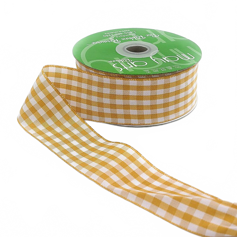 1.5 Inch Checkered Gingham Bscotch Ribbon With Woven Edge