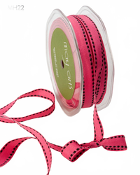 1/2 Inch Grosgrain/Stitched Edge Light Fuchsia/Black Stitch Ribbon