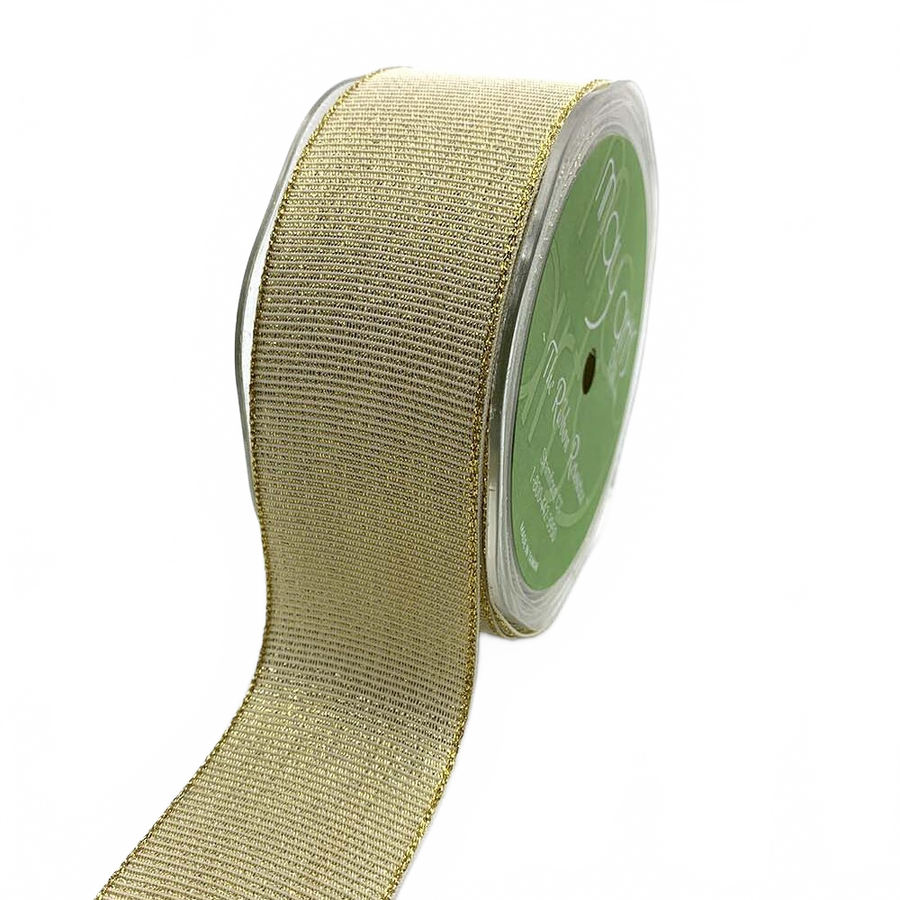 ~1.5 Inch (40Mm) Woven Metallic Shimmer Ivory/Gold Grosgrain Ribbon