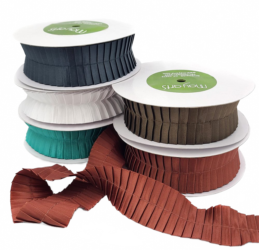 1.5 Inch White Satin Pleats Ribbon With Woven Edge