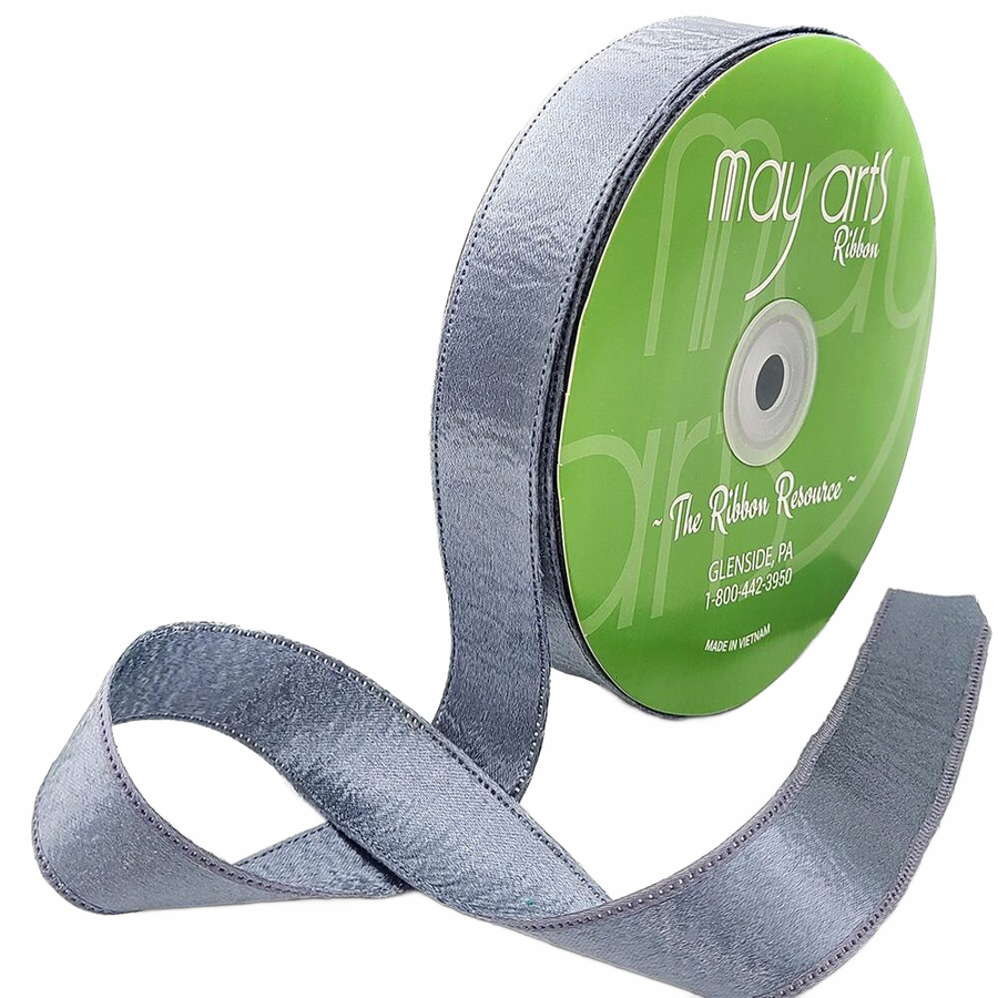 1 Inch Double Sided Sleek Ripple Tape Slate Blue Ribbon With Woven Edge