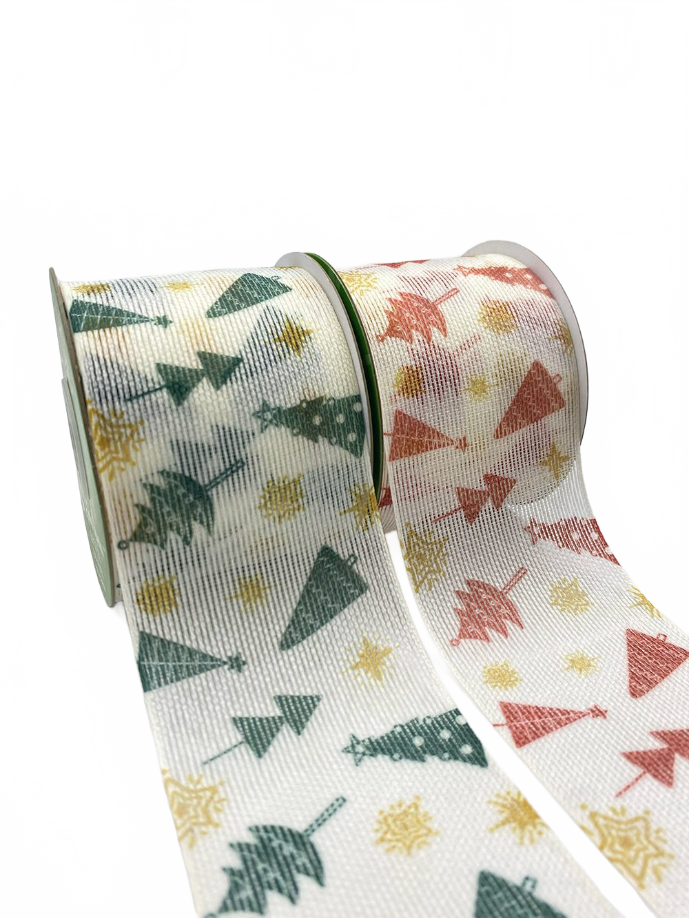 2 3/4 Inch Semi Sheer Holiday Tree Star Ribbon With Woven Edge