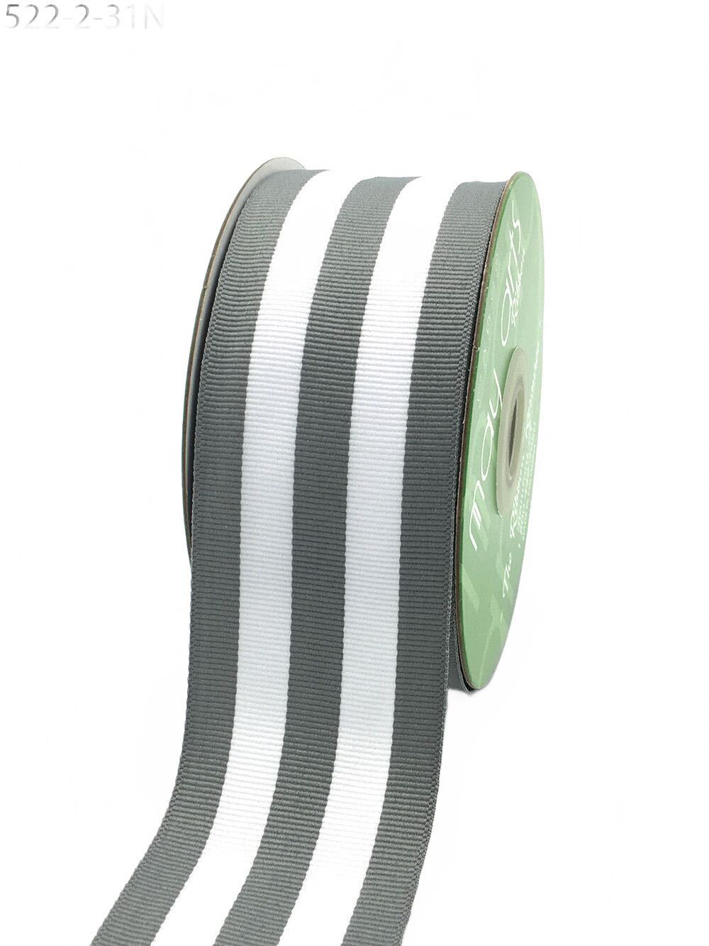 2 Inch Grey/White Grosgrain Horizontal Stripes Ribbon With Woven Edge
