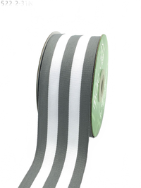 2 Inch Grey/White Grosgrain Horizontal Stripes Ribbon With Woven Edge