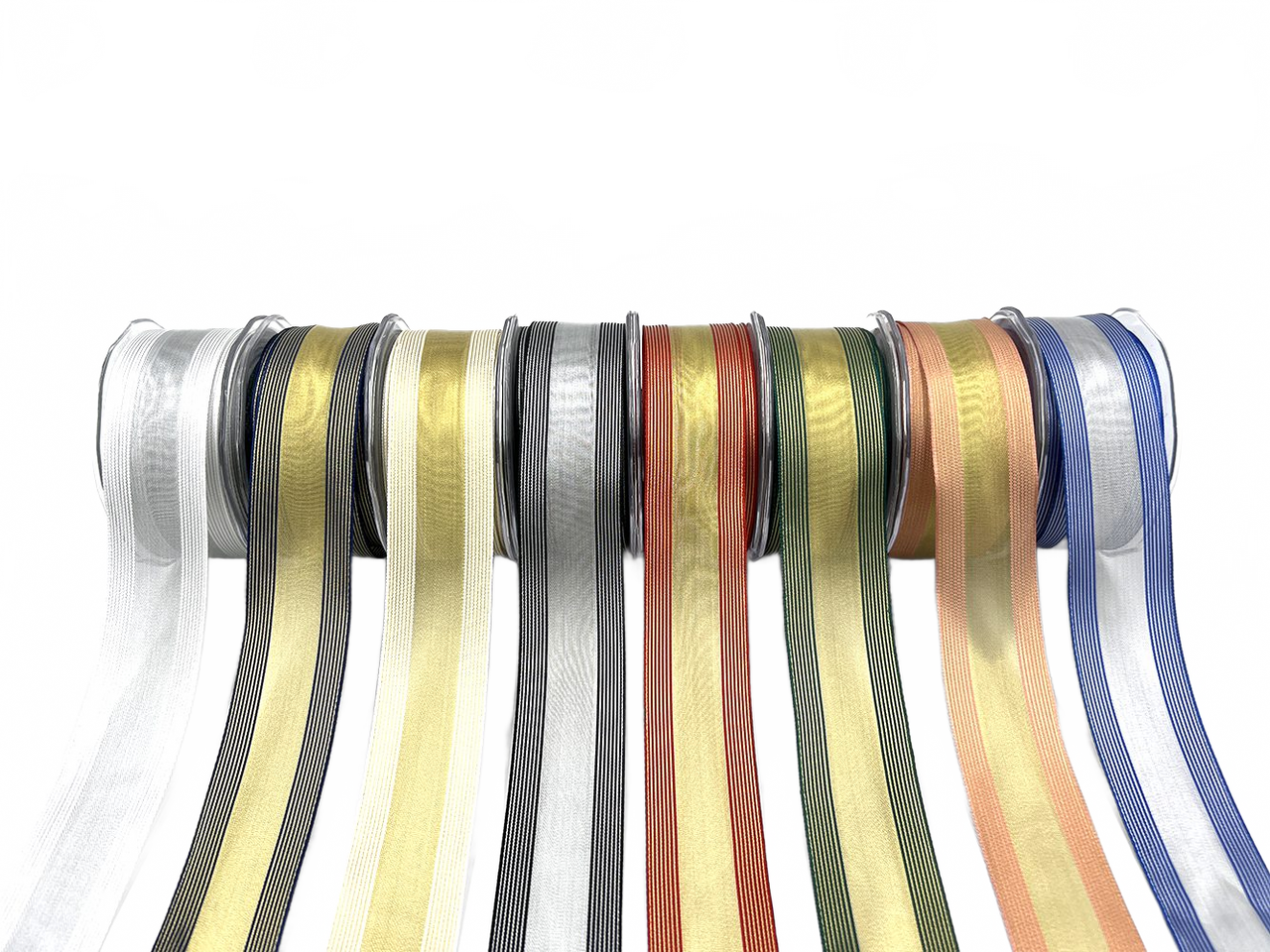 1.5 Inch Sheer Metallic Stripes Wired Ribbon
