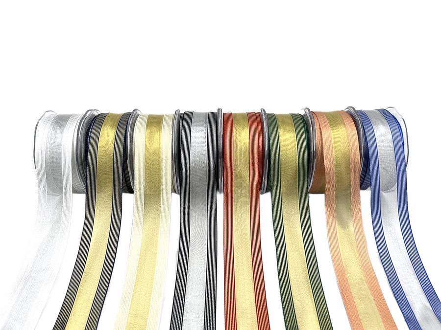 1.5 Inch Sheer Metallic Stripes Wired Ribbon