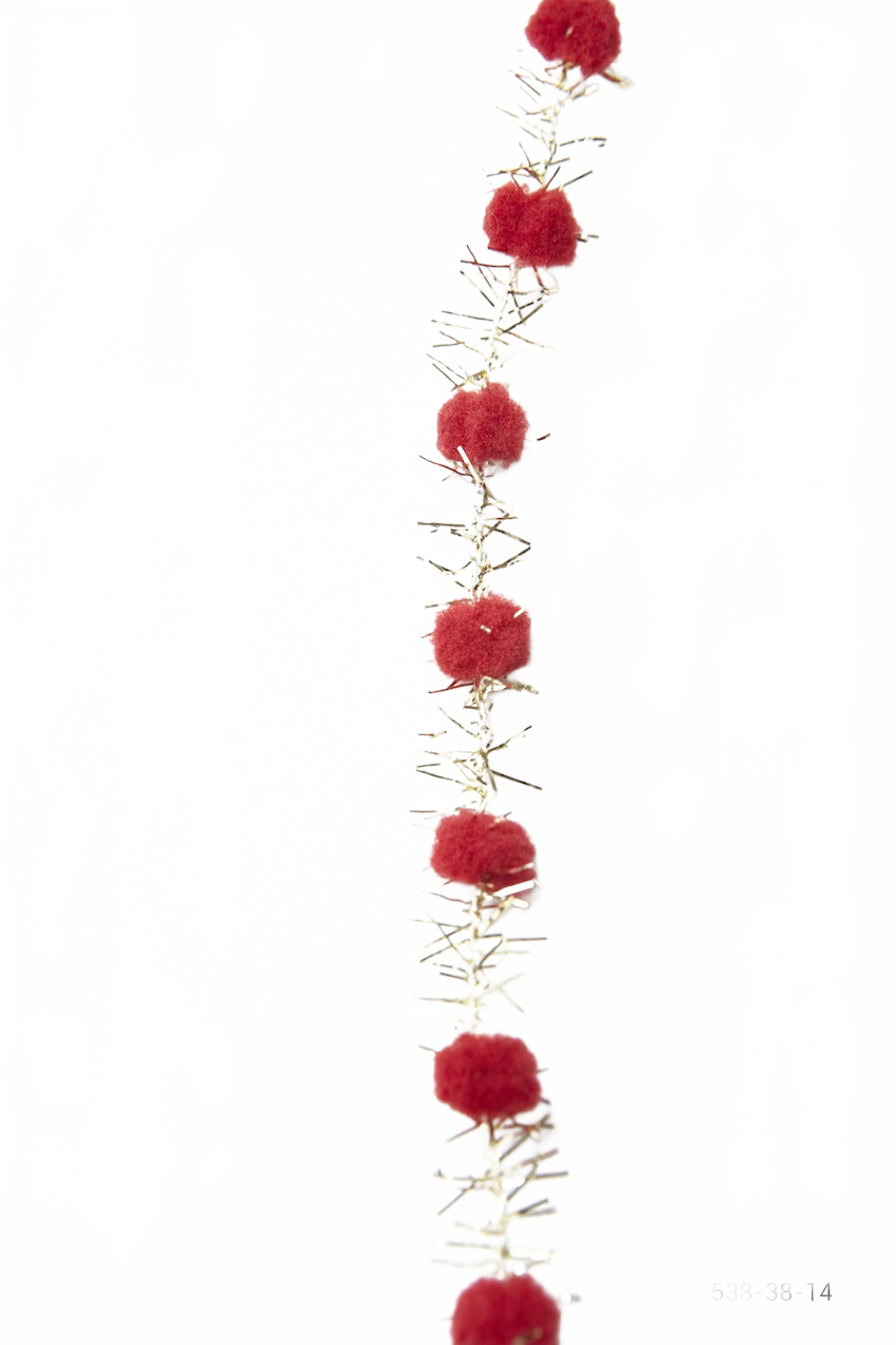 3/8 Inch Pom Pom With Red/Gold Metallic Fringe