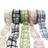 Ruffled Seersucker Tartan Plaid Ribbon With Woven Edge